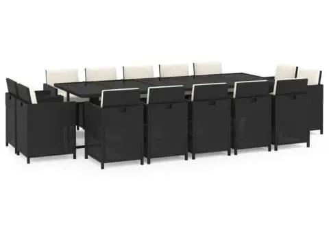 Set mobilier de exterior cu perne, 15 piese, negru, poliratan - 2/5