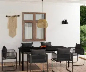 vidaXL Set de servit masa pentru grădină, 7 piese, negru