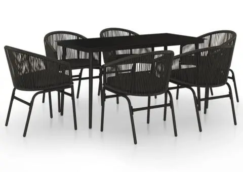 Set de servit masa pentru grădină, 7 piese, negru - 2/5