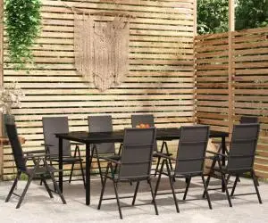 vidaXL Set mobilier de grădină, 9 piese, negru