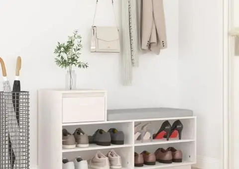 Pantofar, alb, 110x34x61 cm, lemn masiv de pin - 1/5