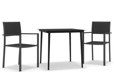 Set mobilier de grădină, 3 piese, negru - 2/5