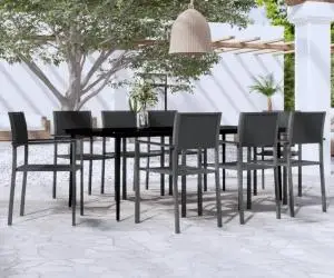 vidaXL Set mobilier de grădină, 9 piese, negru