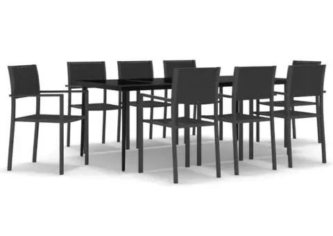 Set mobilier de grădină, 9 piese, negru - 2/5