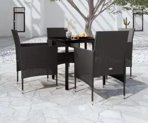 vidaXL Set masă pentru grădină, 5 piese, cu perne, negru