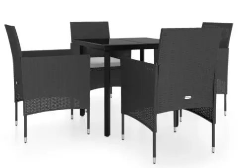 Set masă pentru grădină, 5 piese, cu perne, negru - 2/5