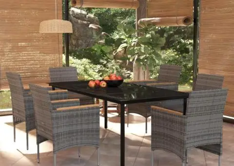 Set de servit masa pentru grădină, 7 piese, gri și negru - 1/5