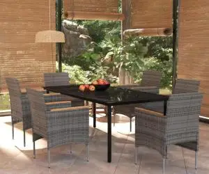 vidaXL Set de servit masa pentru grădină, 7 piese, gri și negru