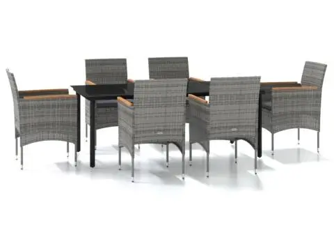 Set de servit masa pentru grădină, 7 piese, gri și negru - 2/5