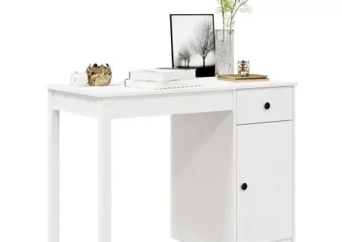 Birou, alb, 100x50x75 cm, lemn masiv de pin - 4/5