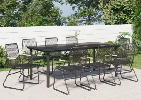 Set cu masă pentru grădină, 9 piese, negru, ratan PVC - 1/5