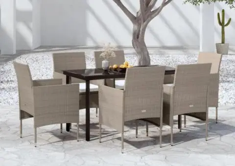 Set de masă pentru grădină, 5 piese, cu perne, bej și negru - 1/5