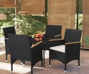 vidaXL Set masă pentru grădină, 5 piese, cu perne, negru