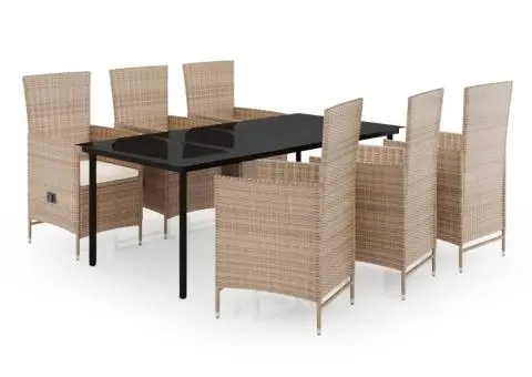 Set mobilier pentru grădină, cu perne, 7 piese, bej - 2/5