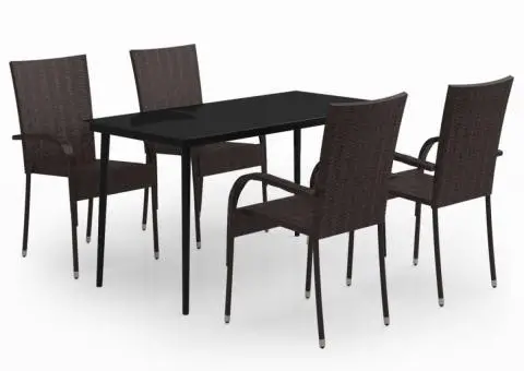 Set de servit masa pentru grădină, 5 piese, maro și negru - 2/5