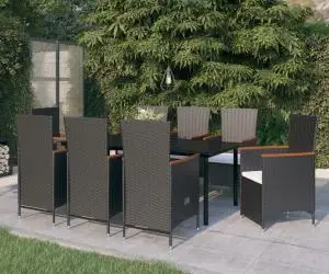 vidaXL Set mobilier de grădină cu perne, 9 piese, negru