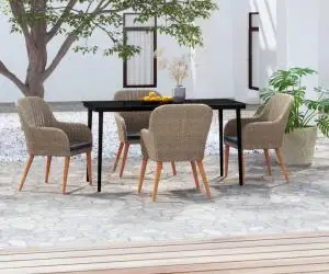 vidaXL Set de servit masa pentru grădină, 5 piese, cu perne, maro