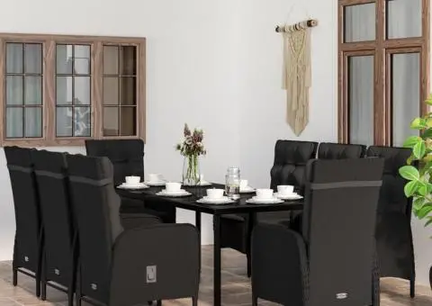 Set mobilier de grădină cu perne, 9 piese, negru - 1/5