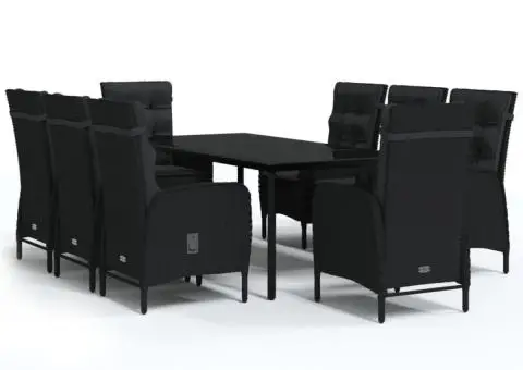 Set mobilier de grădină cu perne, 9 piese, negru - 2/5