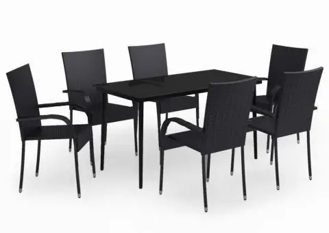 Set de servit masa pentru grădină, 7 piese, negru - 2/5