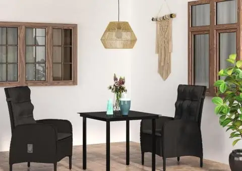 Set mobilier de grădină, cu perne, 3 piese, negru - 1/5
