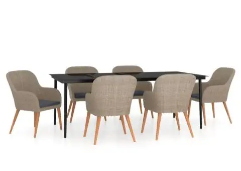 Set de masă pentru grădină, 7 piese, cu perne, maro - 2/5