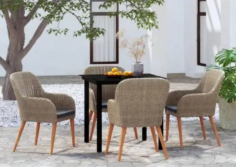 Set de servit masa pentru grădină, 5 piese, cu perne, maro - 1/5