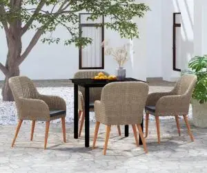 vidaXL Set de servit masa pentru grădină, 5 piese, cu perne, maro
