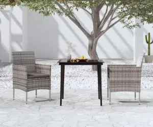 vidaXL Set mobilier de grădină, cu perne, 3 piese, gri și negru