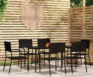 vidaXL Set mobilier pentru grădină, 7 piese, negru