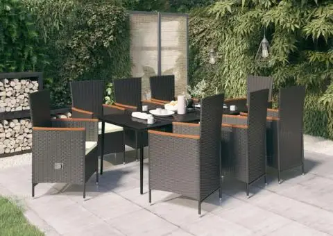 Set mobilier de grădină cu perne, 9 piese, negru - 1/5