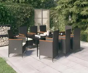 vidaXL Set mobilier de grădină cu perne, 9 piese, negru