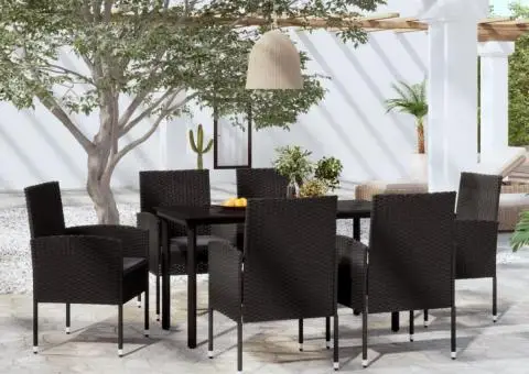 Set de servit masa pentru grădină, 7 piese, negru - 1/5