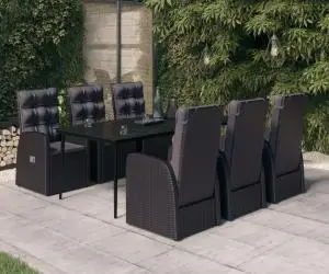 vidaXL Set de masă pentru grădină, 7 piese, cu perne, negru