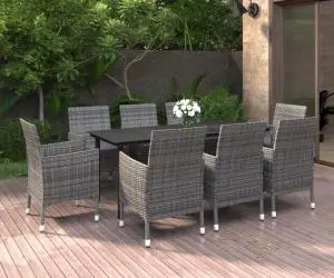 vidaXL Set mobilier de grădină cu perne, 9 piese, poliratan și sticlă