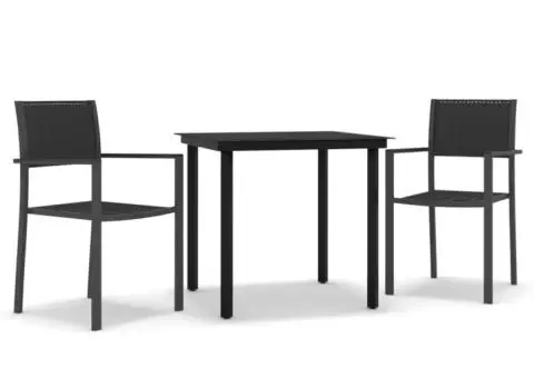 Set de mobilier de grădină, 3 piese, negru - 2/5