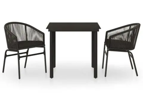 Set de mobilier pentru grădină, 3 piese, negru - 2/5