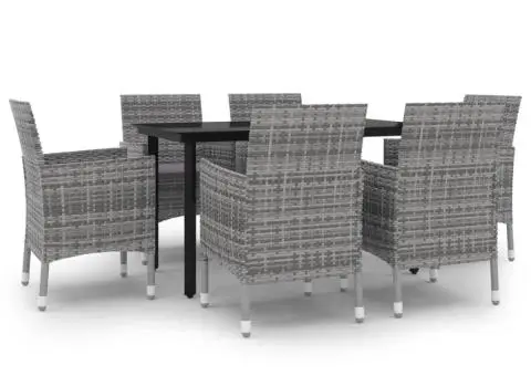 Set mobilier de grădină cu perne, 7 piese, poliratan și sticlă - 2/5