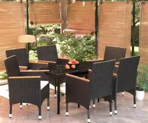 vidaXL Set de masă pentru grădină, 7 piese, cu perne, negru