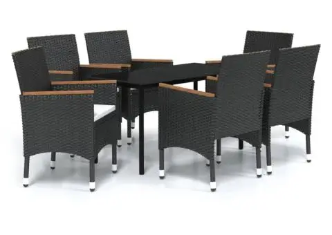 Set de masă pentru grădină, 7 piese, cu perne, negru - 2/5