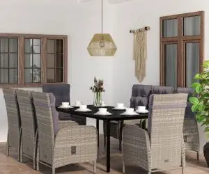 vidaXL Set mobilier de grădină cu perne, 9 piese, gri și negru