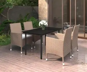 vidaXL Set mobilier de grădină cu perne, 5 piese, poliratan și sticlă