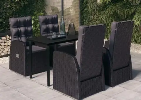 Set masă pentru grădină, 5 piese, cu perne, negru - 1/5