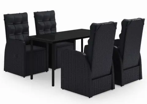 Set masă pentru grădină, 5 piese, cu perne, negru - 2/5