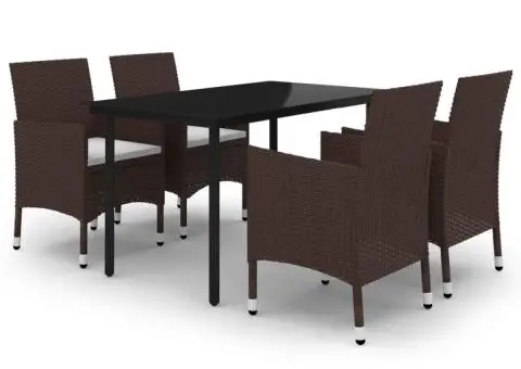 Set mobilier de grădină cu perne 5 piese poliratan & sticlă - 2/5