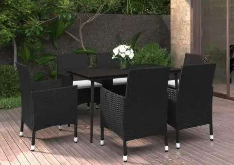 Set mobilier de grădină cu perne, 7 piese, poliratan și sticlă - 1/5