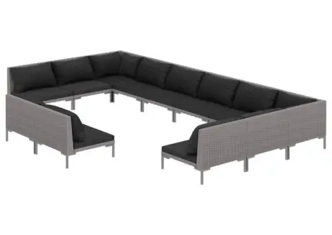 Set mobilier de grădină cu perne 12 piese gri închis poliratan - 2/5