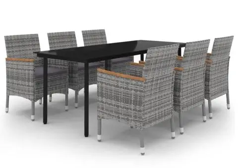 Set mobilier de grădină cu perne, 7 piese, poliratan și sticlă - 2/5