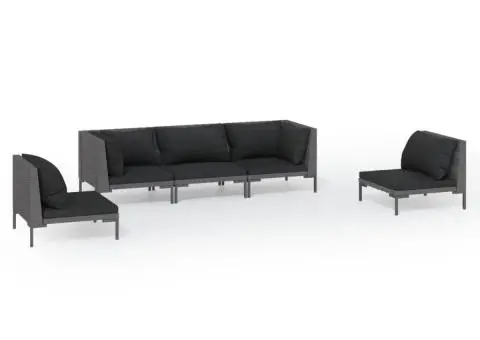 Set mobilier de grădină cu perne 5 piese, gri închis, poliratan - 2/5