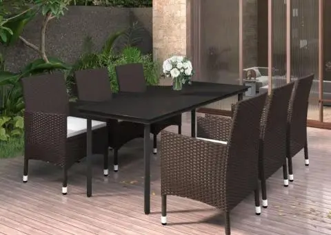 Set mobilier de grădină cu perne, 7 piese, poliratan și sticlă - 1/5